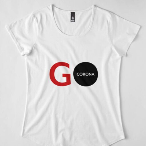 A white Go Corona T-shirt with the word "corona" on it.