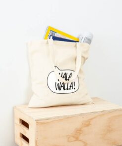 A Hala Walla Shopping Tote Bag with the words 'happy walla' on it.
