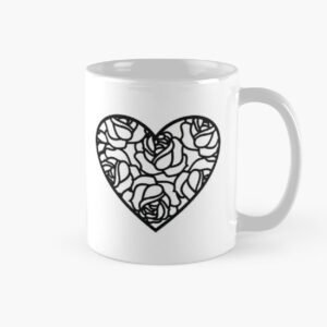 Black heart printed coffee mugs