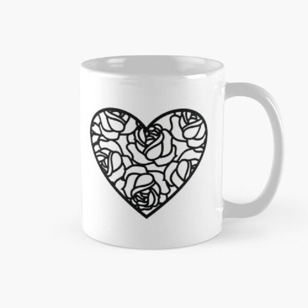 Black heart printed coffee mugs
