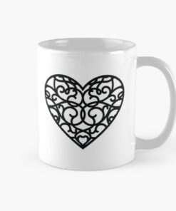 Black heart shape printed mugs