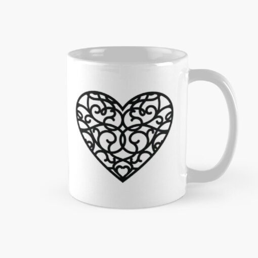 Black heart shape printed mugs