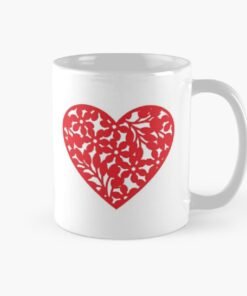 Red heart printed in white coffee mug