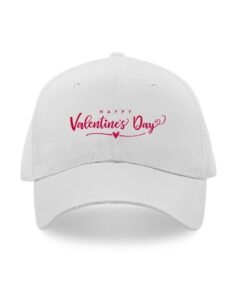 White cap printed with valentine's day wishes