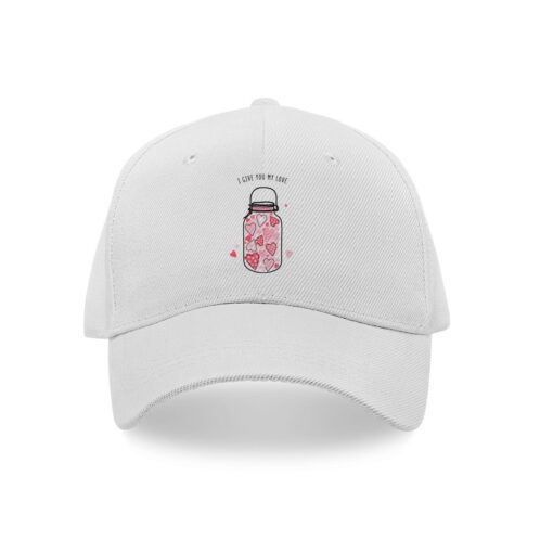 White cap with valentine texts