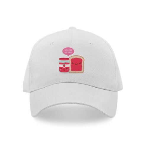 White cap printed with love texts