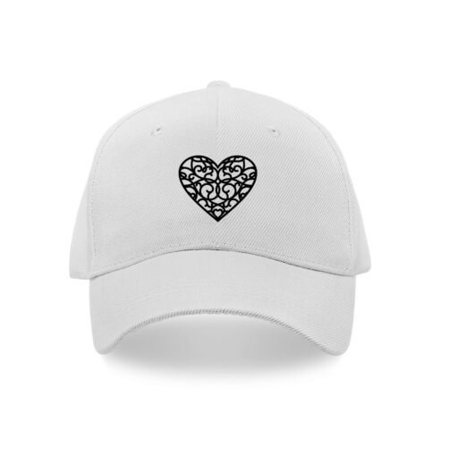 White caps with heart shape printed designs