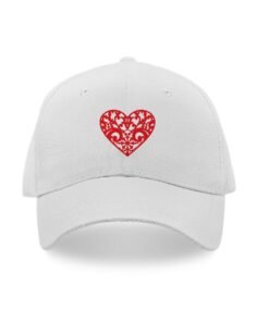 White caps with heart shape printed