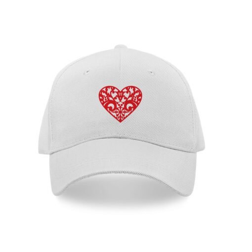 White caps with heart shape printed