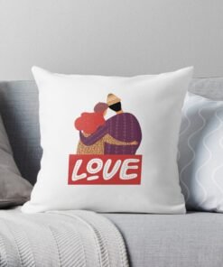 White throw pillow with love texts and pictures