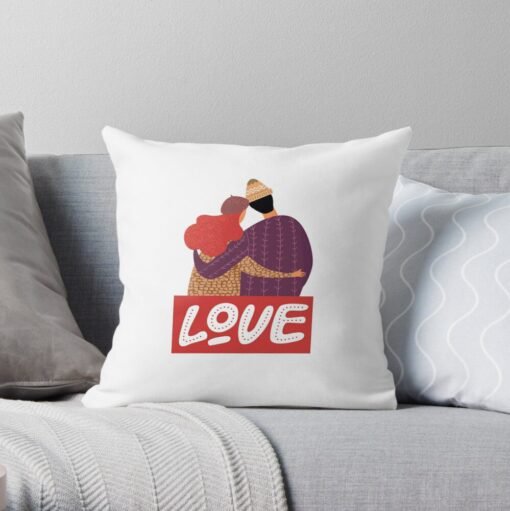 White throw pillow with love texts and pictures
