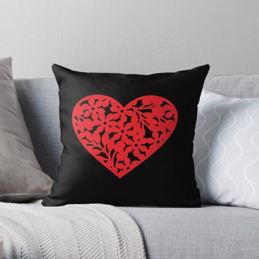 Red heart shape printed pillow